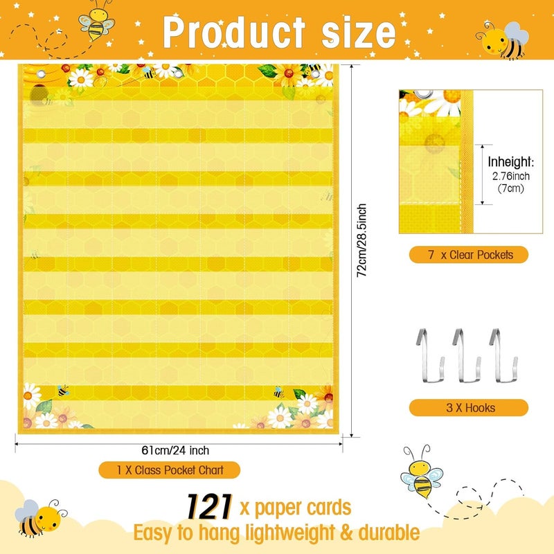 Sinload Classroom Calendar Pocket Chart Set Calendar Bulletin Board Set Seasons Festival Weather Pocket Chart for Classroom Decoration Back to School Supplies (Bee) - Image 3